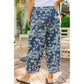 Loreli Sky Blue Dainty Floral Printed Drawstring Barrel Jeans