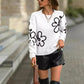 Lorenda White Floral Pattern Drop Shoulder Sweater