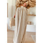 Lorenda Khaki Stripe Print Wide Leg Drawstring Pants