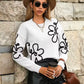 Lorenda White Floral Pattern Drop Shoulder Sweater