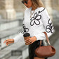 Lorenda White Floral Pattern Drop Shoulder Sweater