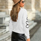 Lorenda White Floral Pattern Drop Shoulder Sweater