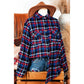 Lorinda Navy Blue Plaid Flap Pocket Button Up Shacket