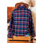 Lorinda Navy Blue Plaid Flap Pocket Button Up Shacket