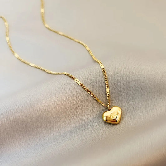Golden Love Heart Pendant Necklace