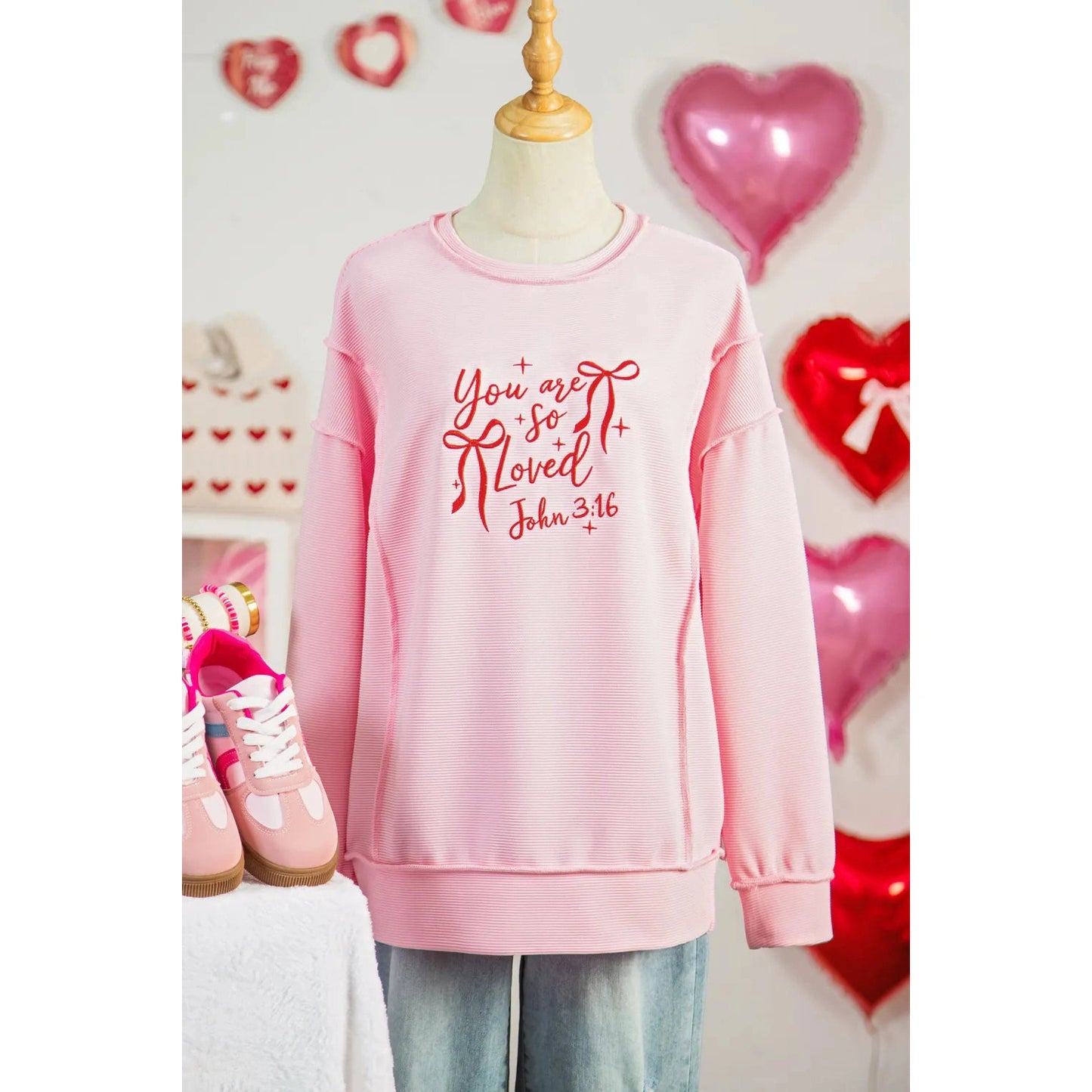 RTS Pink You Are So Loved Embroidered Graphic Pullover Top