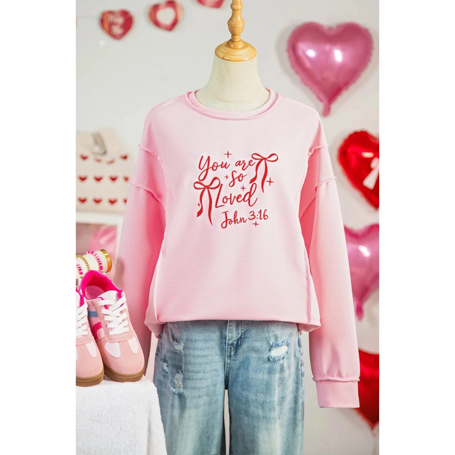 RTS Pink You Are So Loved Embroidered Graphic Pullover Top