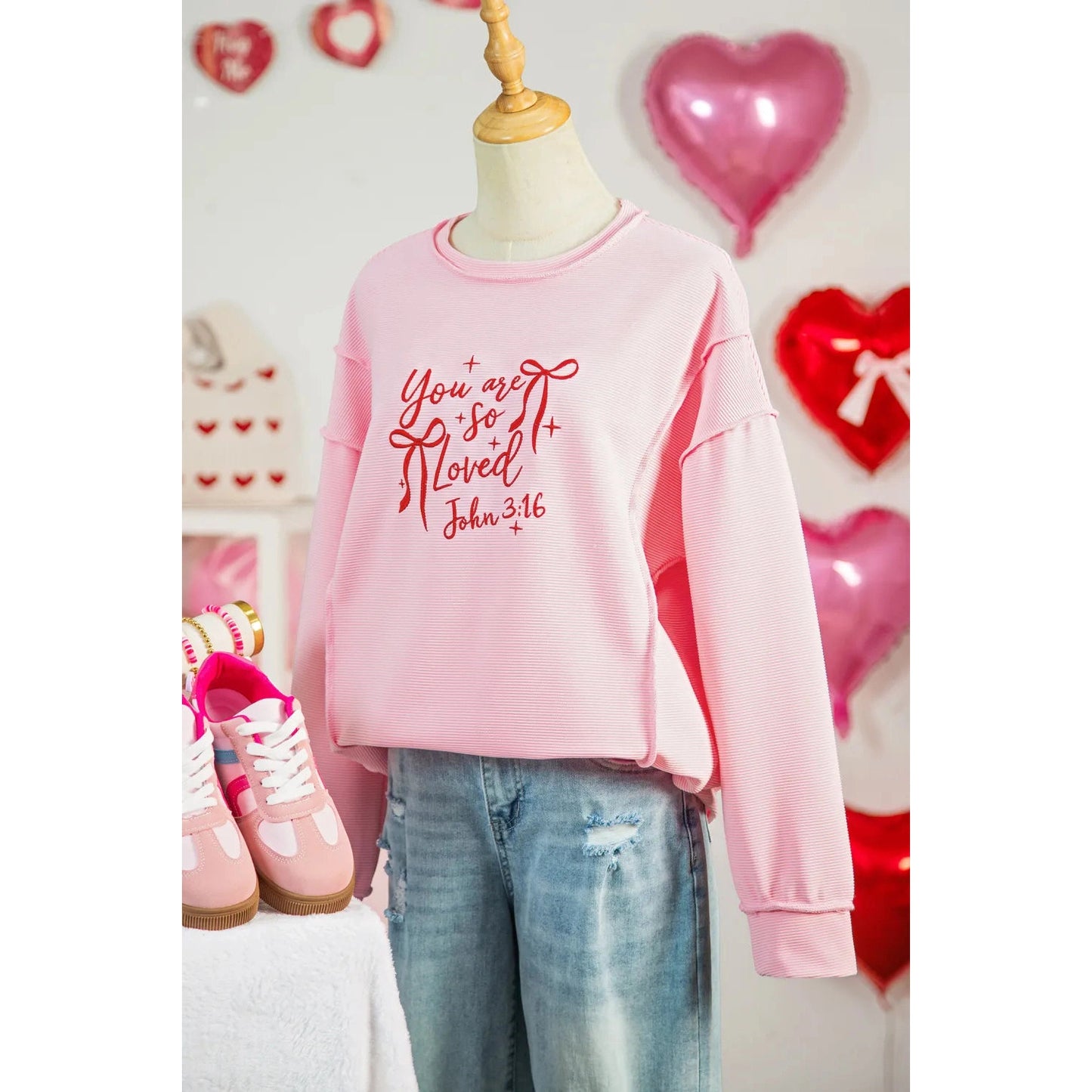RTS Pink You Are So Loved Embroidered Graphic Pullover Top
