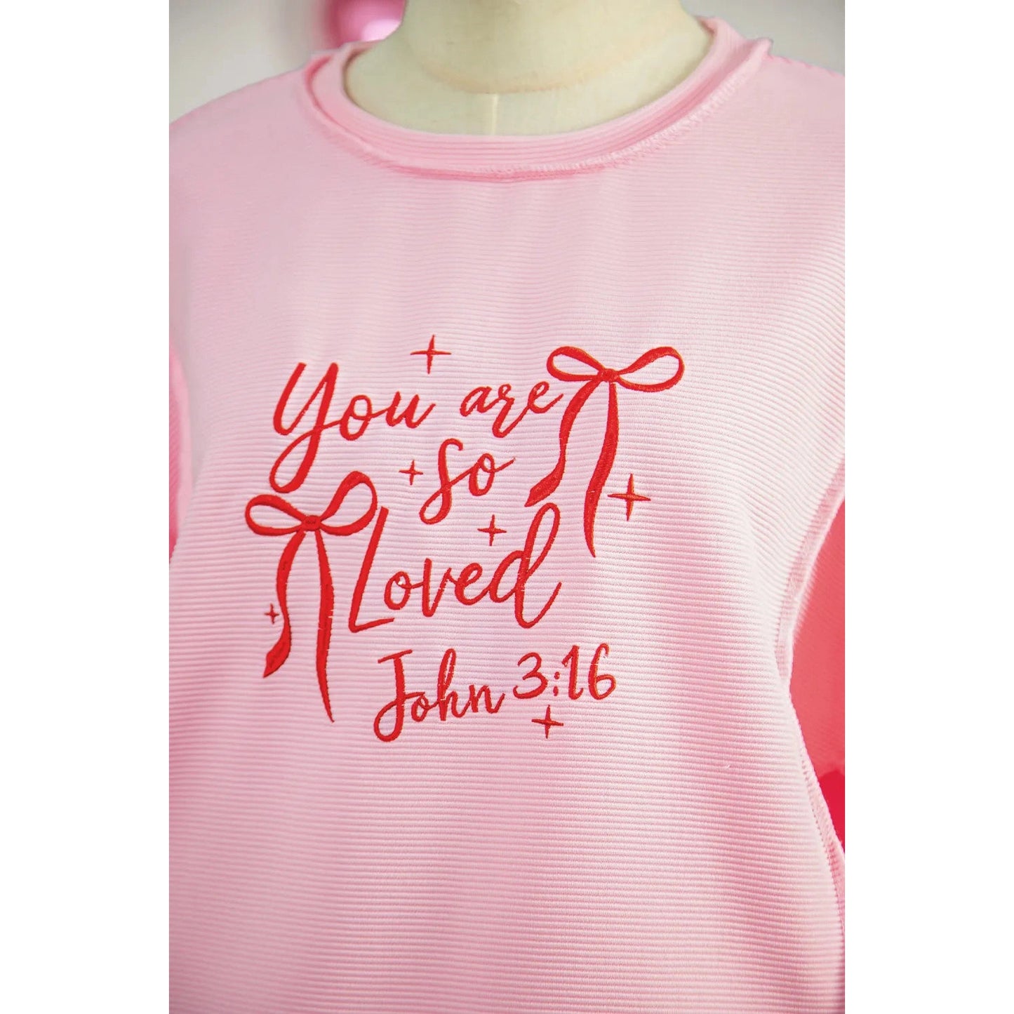 RTS Pink You Are So Loved Embroidered Graphic Pullover Top