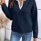 Lovina Navy Sweater With Scalloped Lace‑Trim Neckline