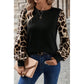 Lily Rose Khaki Leopard Puff Sleeve Patchwork Top
