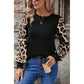 Lily Rose Khaki Leopard Puff Sleeve Patchwork Top