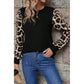 Lily Rose Khaki Leopard Puff Sleeve Patchwork Top