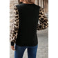 Lily Rose Khaki Leopard Puff Sleeve Patchwork Top