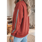 Lucilla Mineral Red Checkered Trim Long Sleeve Round Neck Shift Sweatshirt