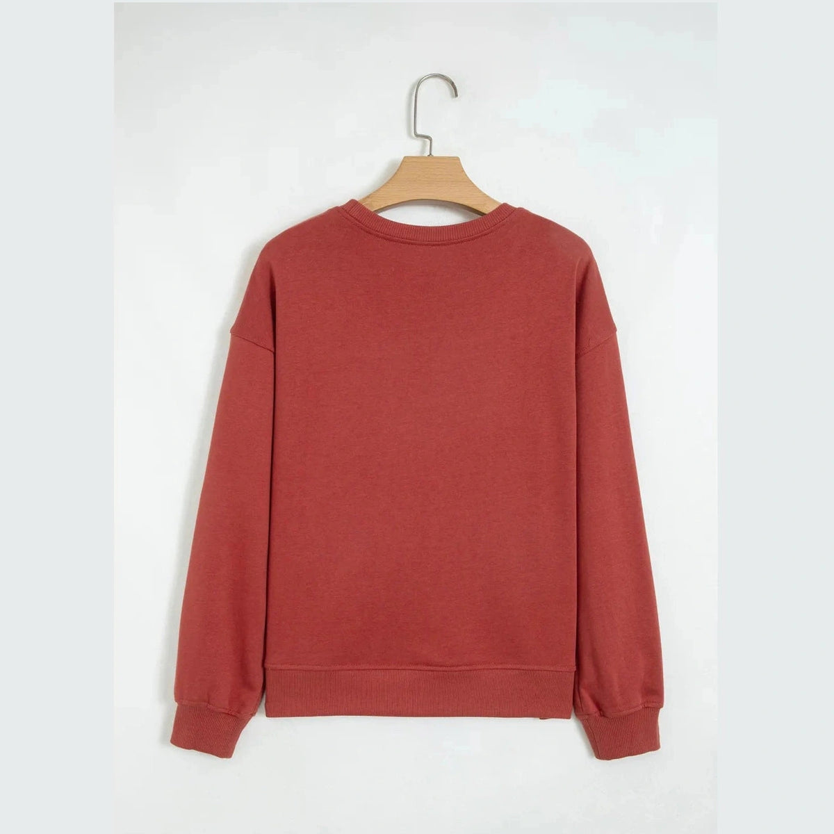 Lucilla Mineral Red Checkered Trim Long Sleeve Round Neck Shift Sweatshirt
