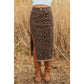 Lucille Brown Leopard Denim Frayed Split Denim Midi Skirt