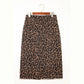 Lucille Brown Leopard Denim Frayed Split Denim Midi Skirt