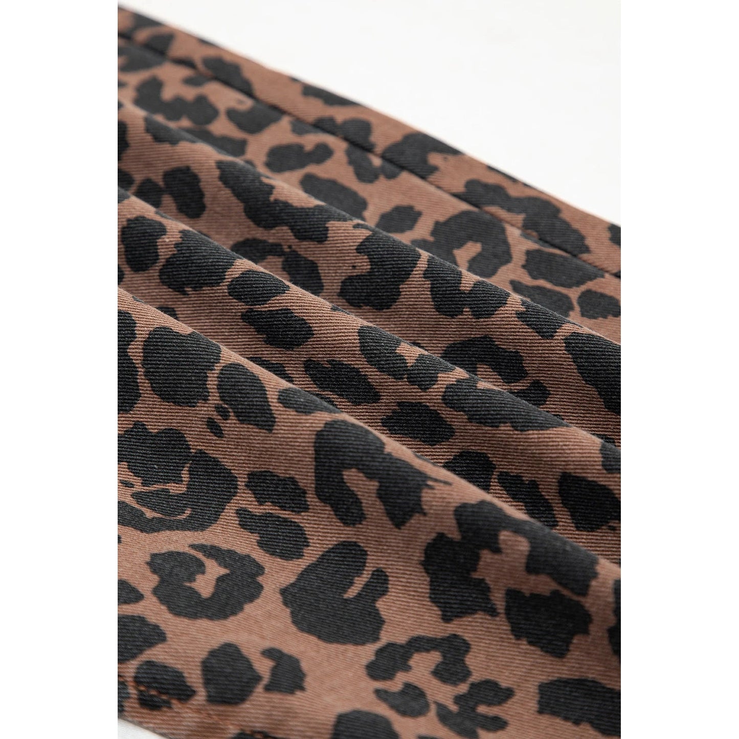 Lucille Brown Leopard Denim Frayed Split Denim Midi Skirt