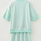 Lulie Green Stripe Ribbed Color Block Trim Half Sleeve Top Mini Skort 2pcs Outfit