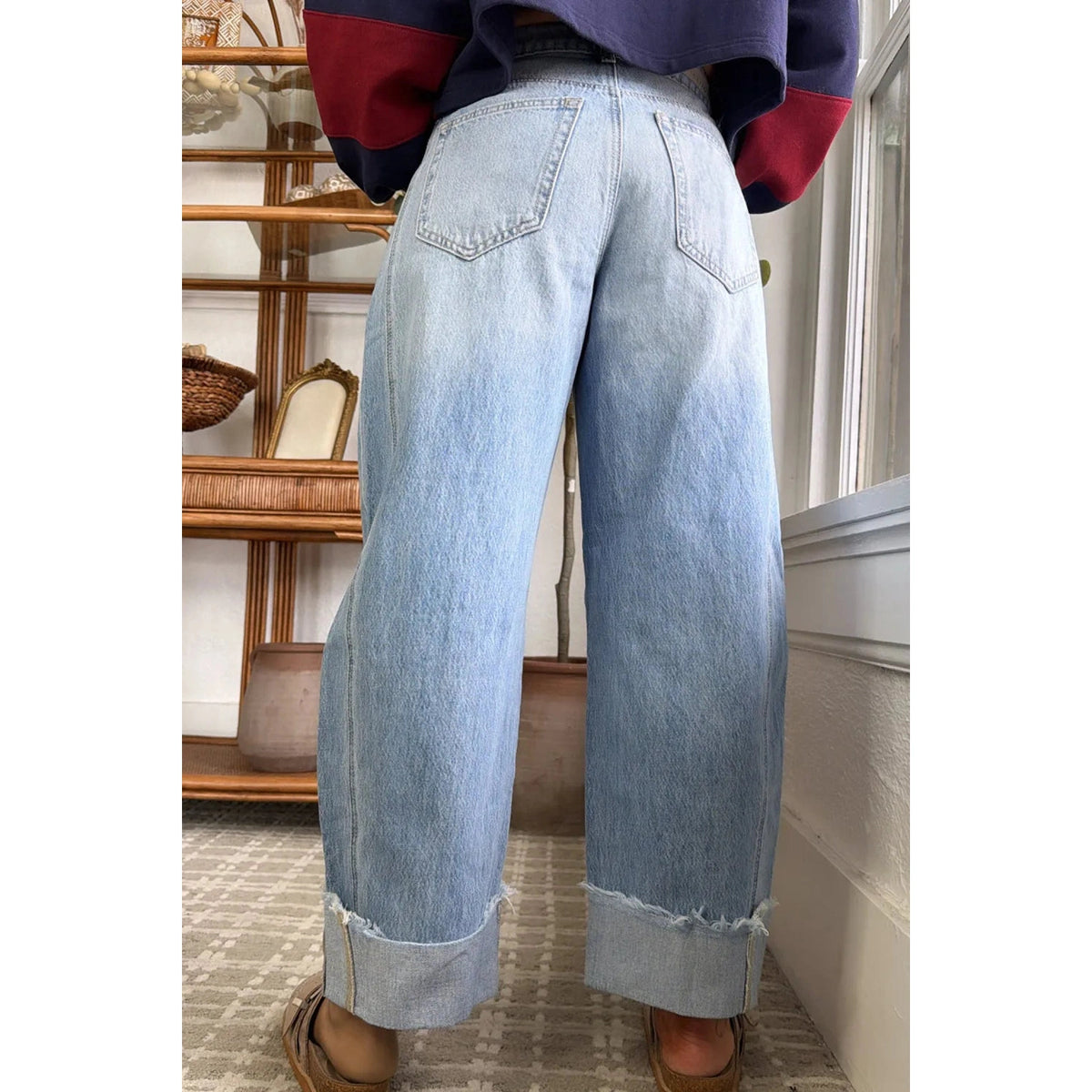 Lylah Raw Hem Turnup Loose Ankle-length Jeans