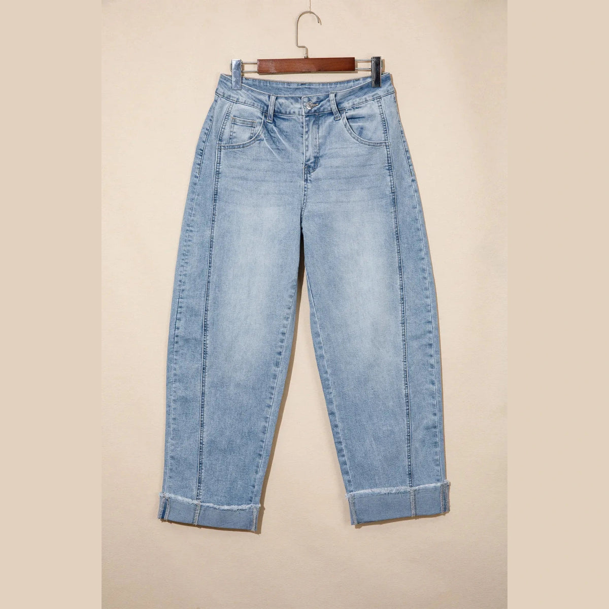 Lylah Raw Hem Turnup Loose Ankle-length Jeans