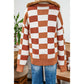 Lynette Orange Checkered Ribbed Edge O Neck Drop Shoulder Sweater