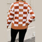 Lynette Orange Checkered Ribbed Edge O Neck Drop Shoulder Sweater