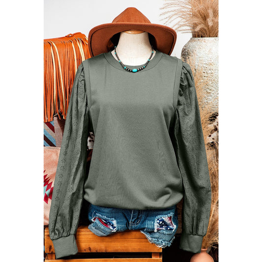 Lynn Grey Patchwork Sleeve Round Neck Sweatshirt