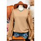 Lynn Khaki Patchwork Sleeve Round Neck Sweatshirt