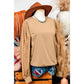 Lynn Khaki Patchwork Sleeve Round Neck Sweatshirt