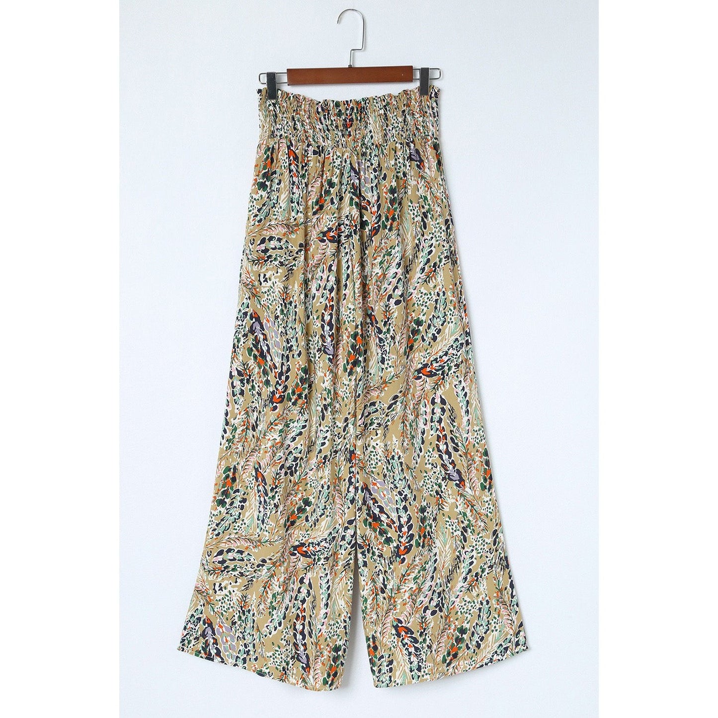 Lynnette Multicolor Floral Print Shirred High Waist Wide Leg Casual Pants