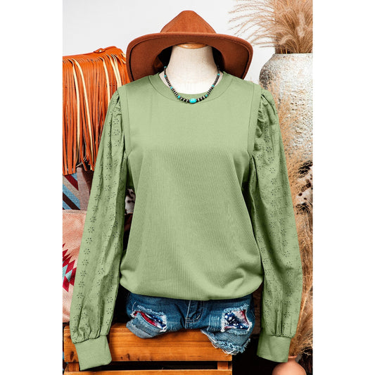 Lynn Green Patchwork Sleeve Round Neck Sweatshirt