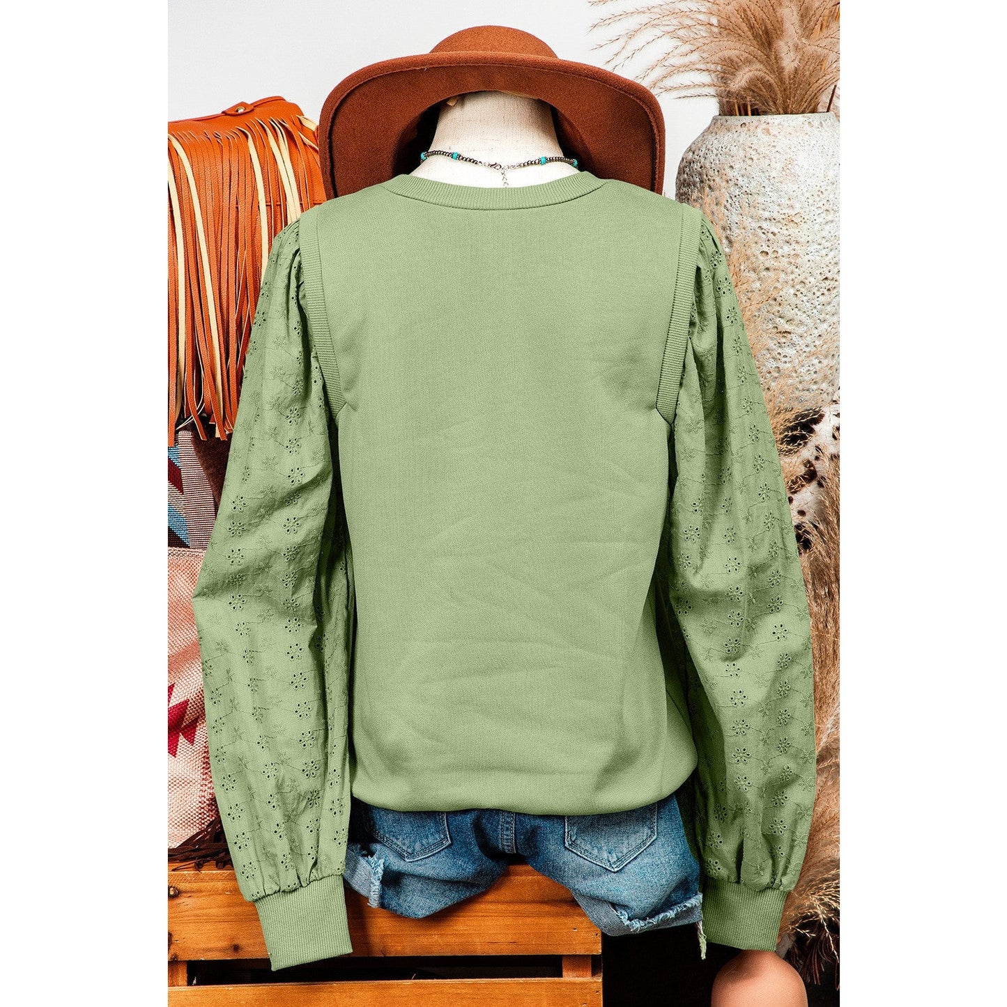 Lynn Green Patchwork Sleeve Round Neck Sweatshirt