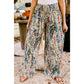 Lynnette Multicolor Floral Print Shirred High Waist Wide Leg Casual Pants