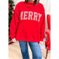 Fiery Red Embroidered Merry Slogan Stand Neck Long Sleeve Shift Sweatshirt