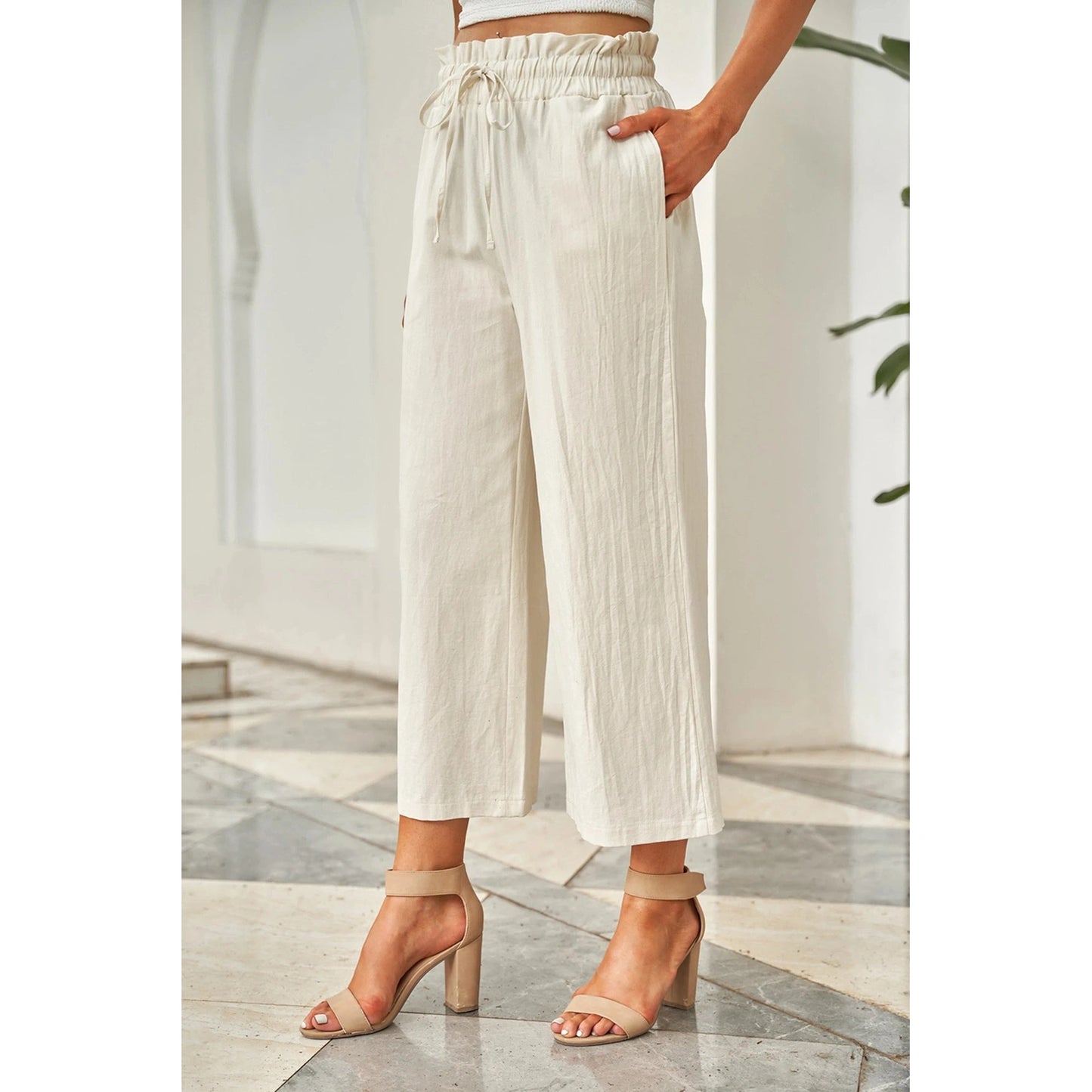 Minni Paperbag Waist Straight Leg Cropped Pants