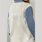 Mirasol Light Grey Denim Patchwork Buttoned Polo Collar Long Sleeve Top