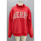 Fiery Red Embroidered Merry Slogan Stand Neck Long Sleeve Shift Sweatshirt
