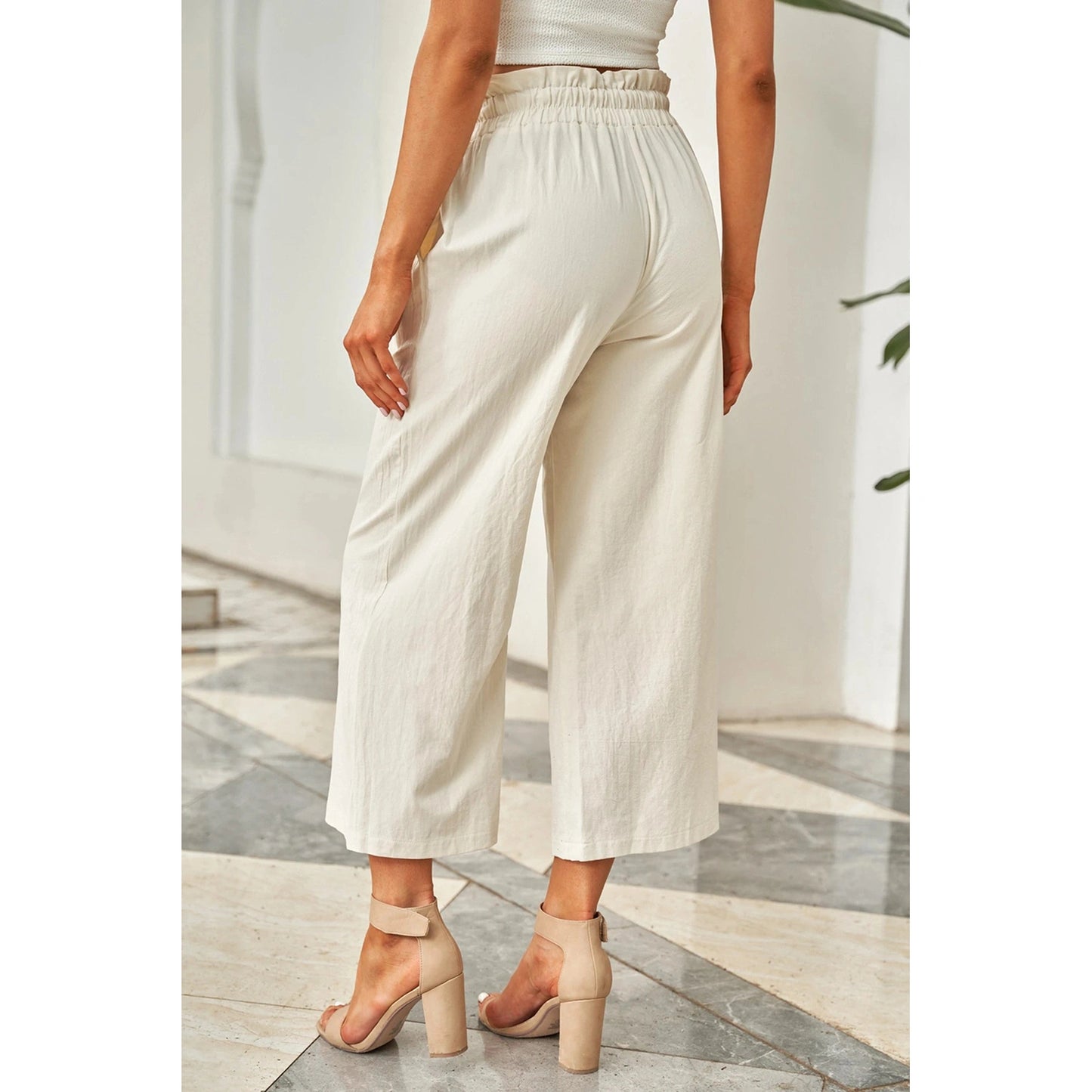 Minni Paperbag Waist Straight Leg Cropped Pants