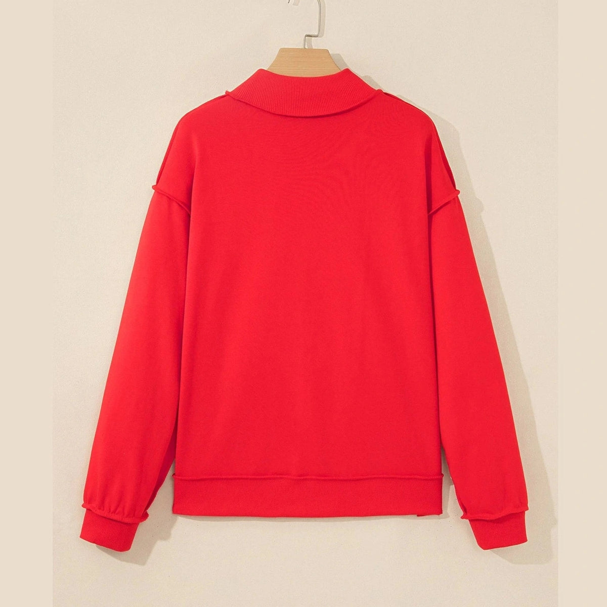 Fiery Red Embroidered Merry Slogan Stand Neck Long Sleeve Shift Sweatshirt