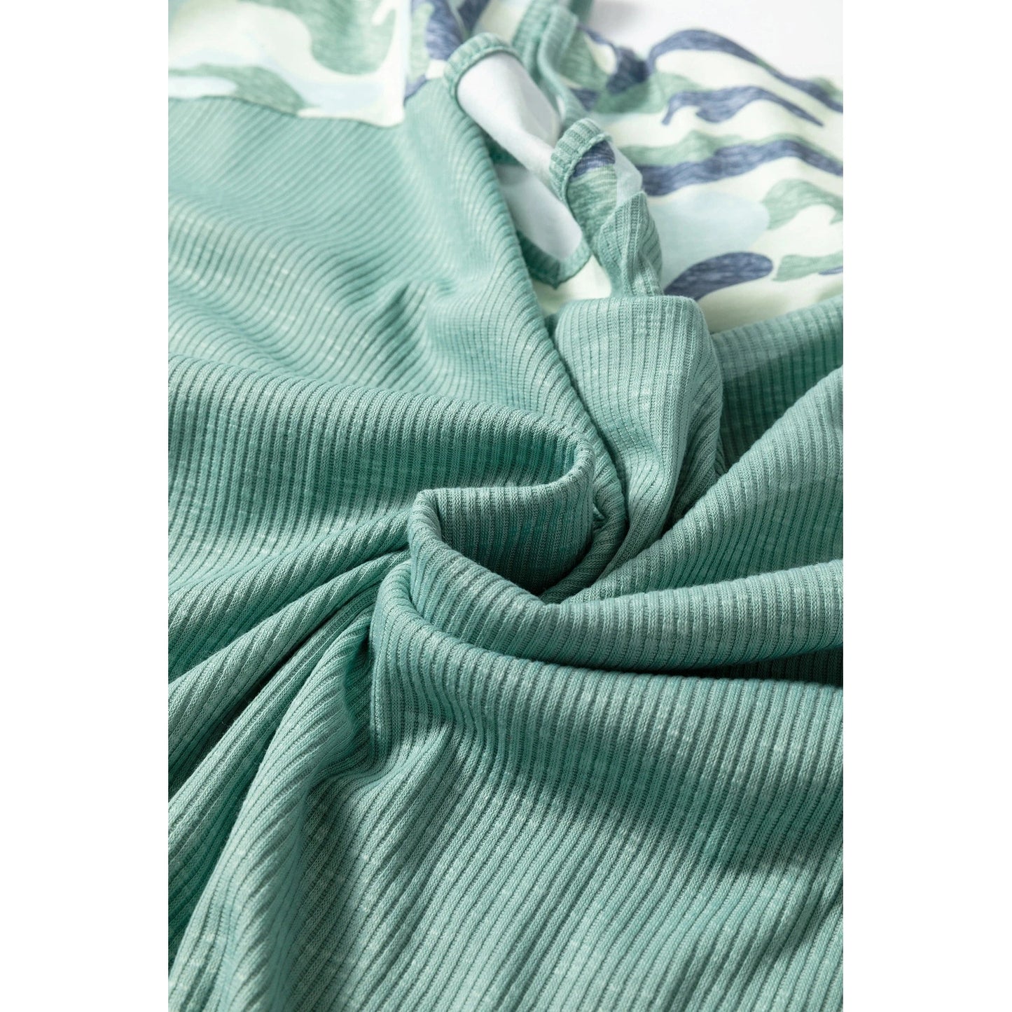 Maribelle Mist Green Ribbed Camouflage Patchwork Plus Size V Neck Tee