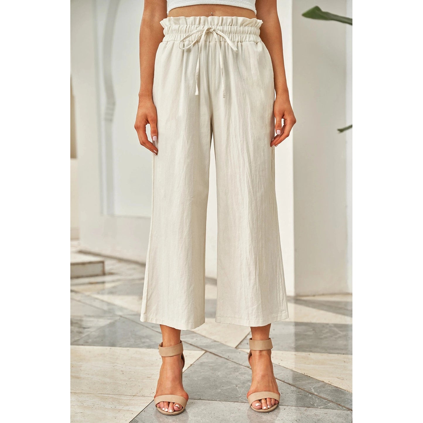 Minni Paperbag Waist Straight Leg Cropped Pants