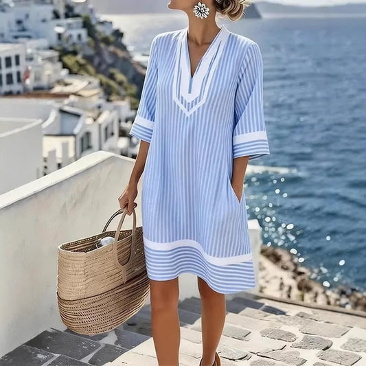 Marisol Light Blue Coastal Stripe Daydress