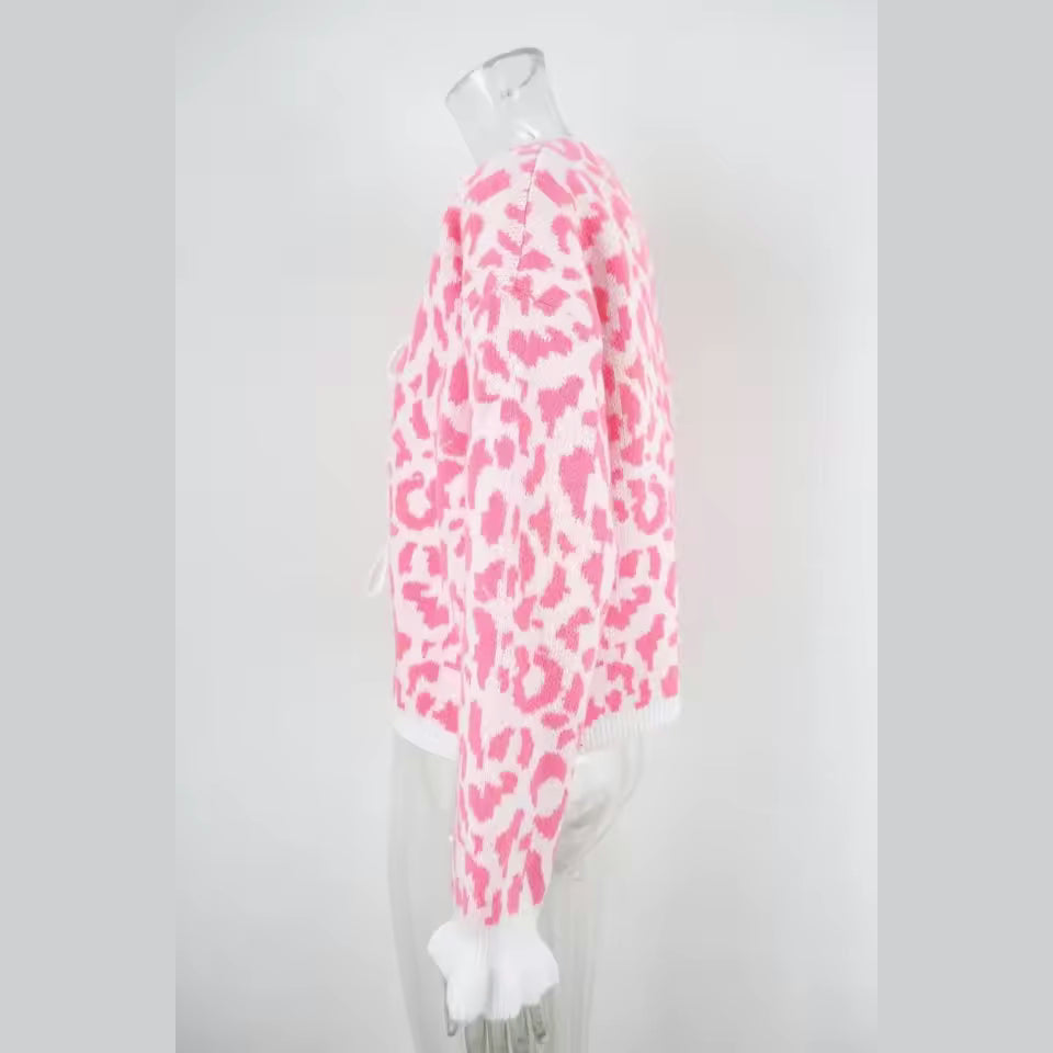 Madonna Bow Front Ruffled Cuff Leopard Cardigan - 3 Colors