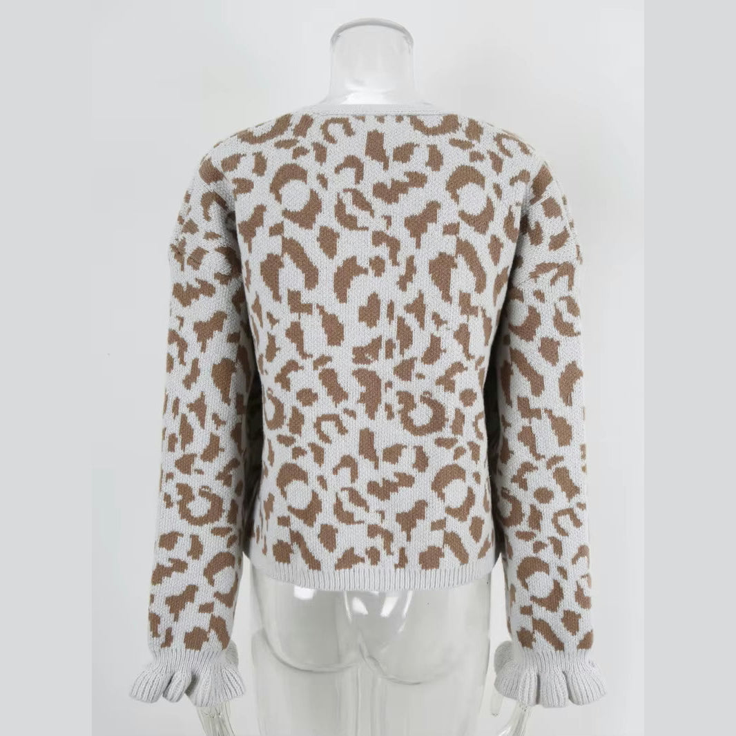 Madonna Bow Front Ruffled Cuff Leopard Cardigan - 3 Colors
