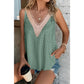 Mae Mist Green Lace Crochet Splicing V Neck Loose Fit Tank Top