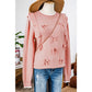 Magalie Light Pink Ruffled Bowknot Ribbed Trim Long Sleeve Sweater
