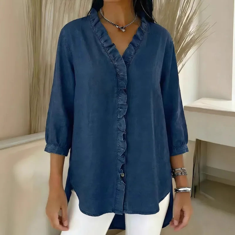 Makenna Midnight Ruffle Button Up Blouse