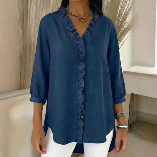Makenna Midnight Ruffle Button Up Blouse